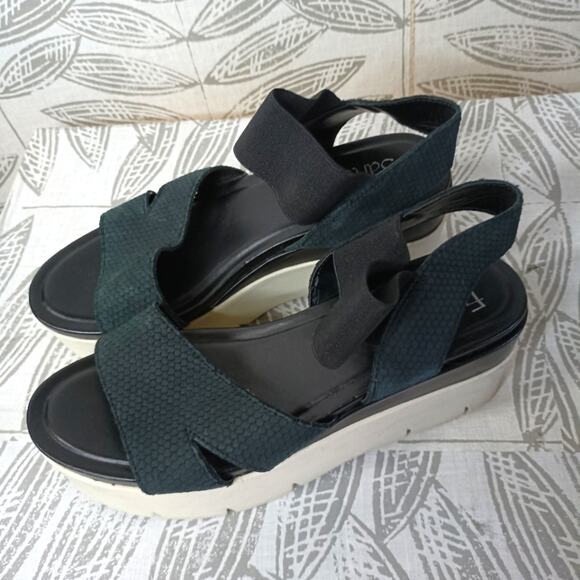 Franco Sarto Platform Sandals Black Leather Embossed Snake Print - Picture 1 of 7